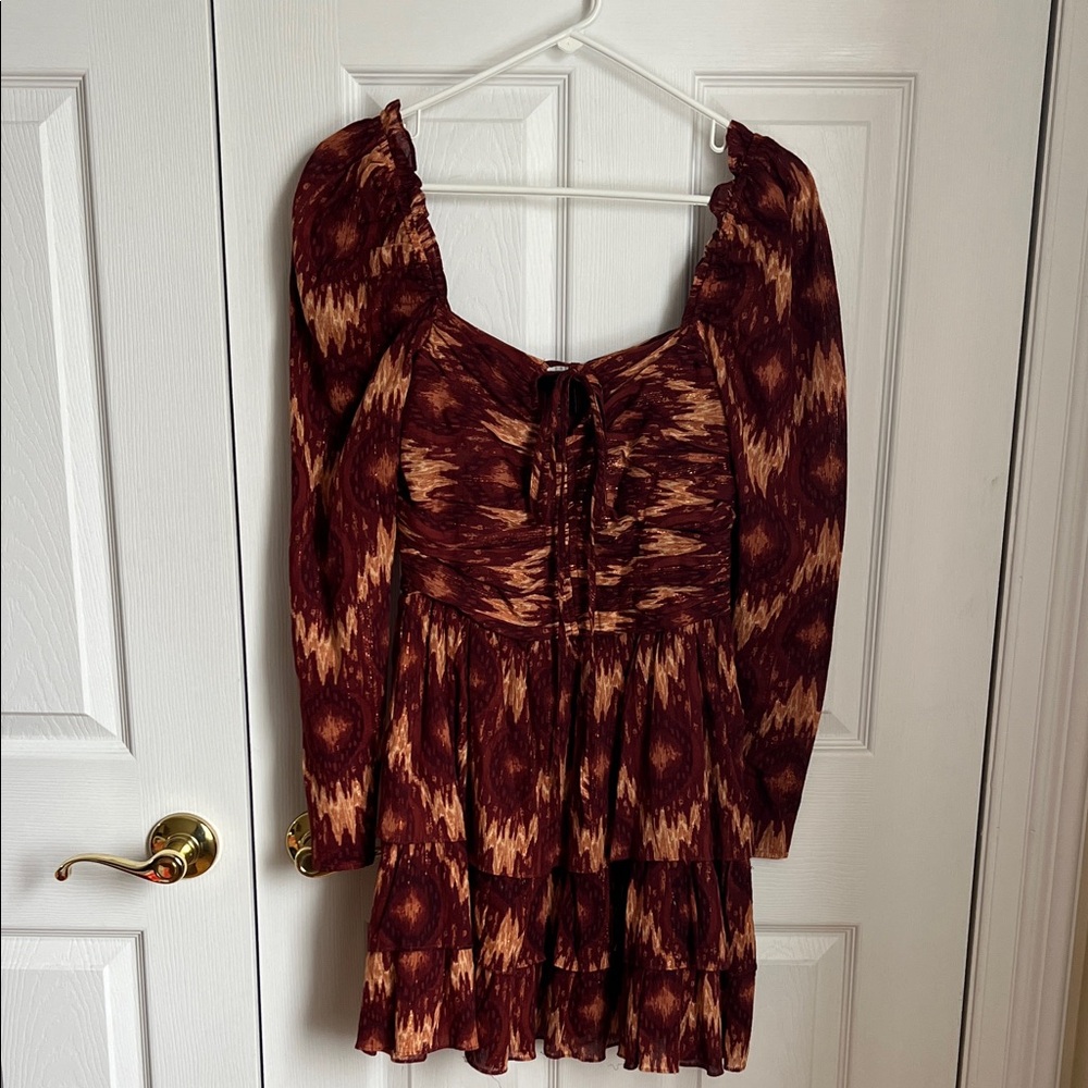 House of Harlow 1960 Red, Orange Long Sleeve Mini Dress - Size Small